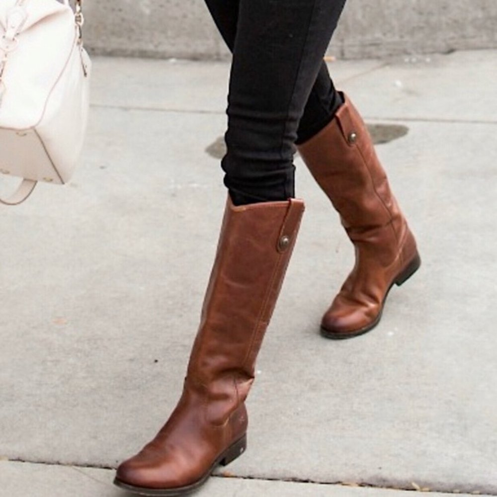 Frye Melissa Button Congac Leather Tall Boots US 7